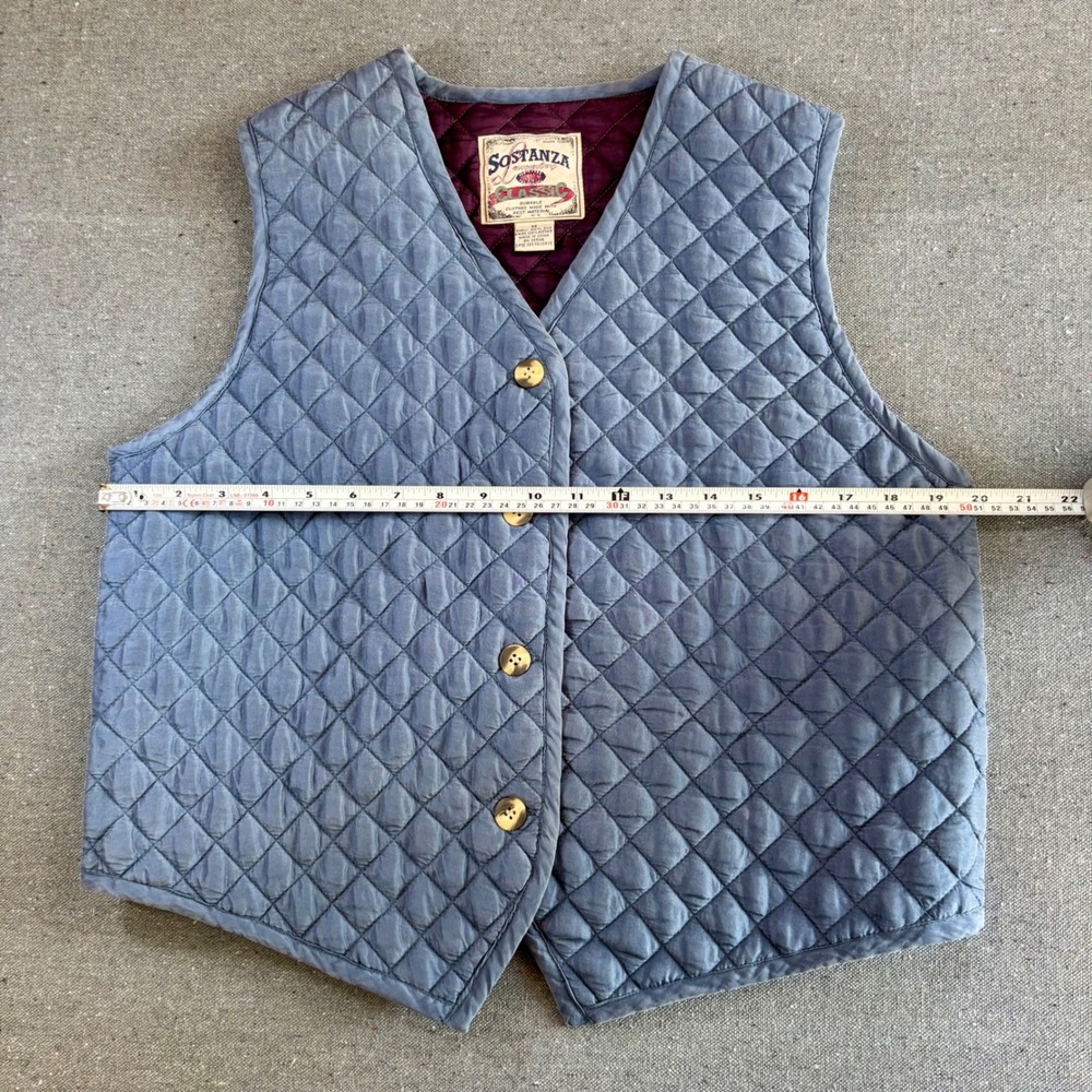 Sostanza Quilted Vintage Vest Womens Medium Blue Silk Excellent Diamond Pattern - Picture 4 of 6